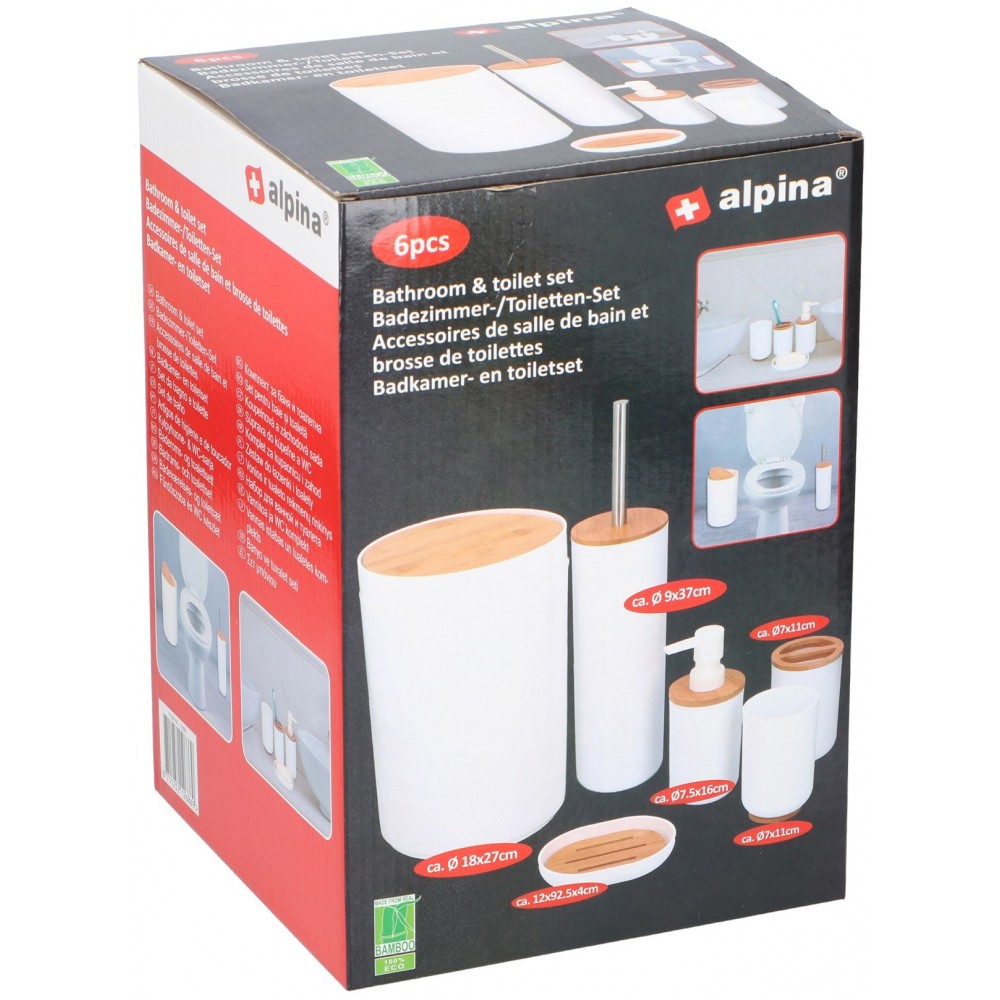 Set accesorii baie Alpina, plastic, bambus, 6 piese