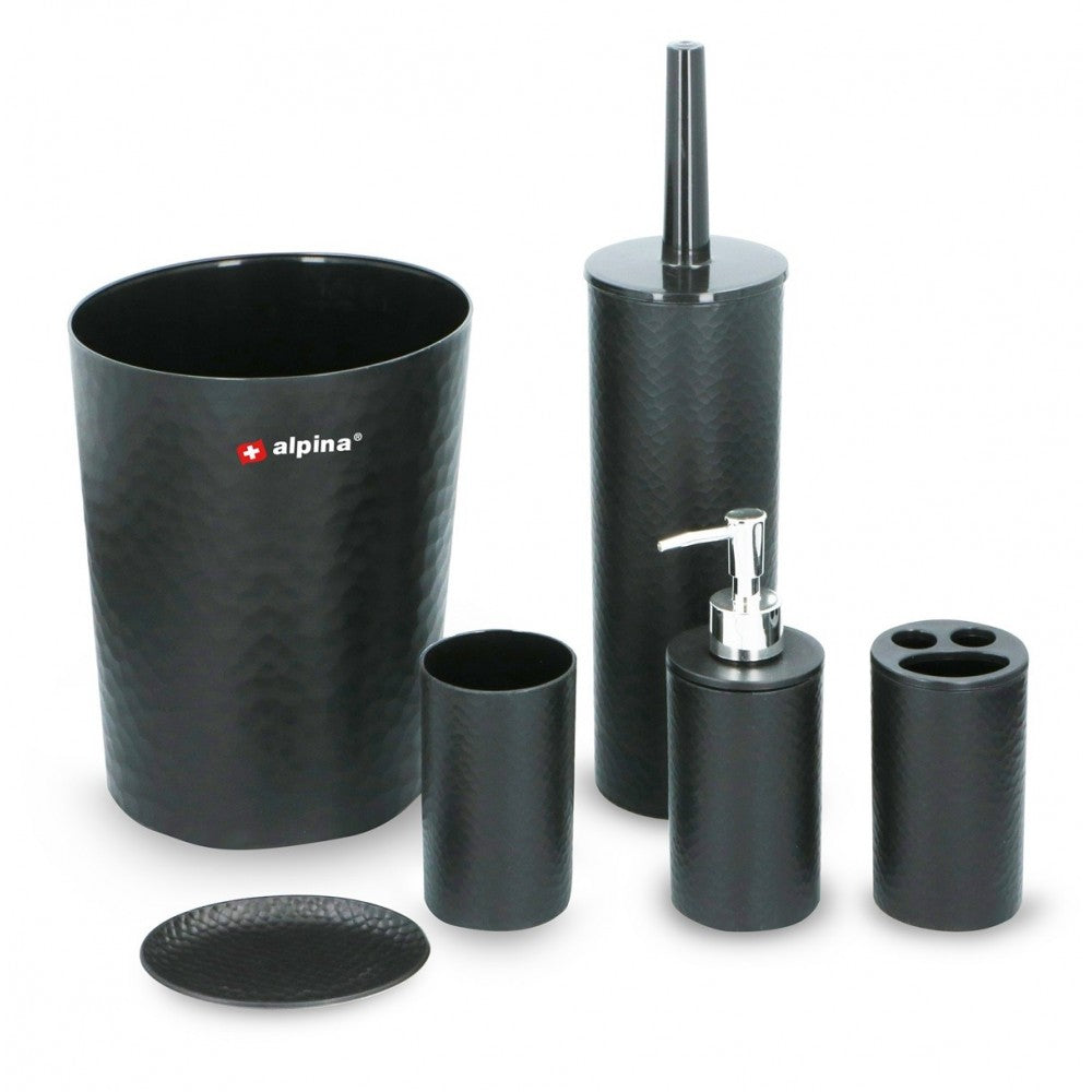 Set accesorii baie Alpina Black, plastic, 6 piese