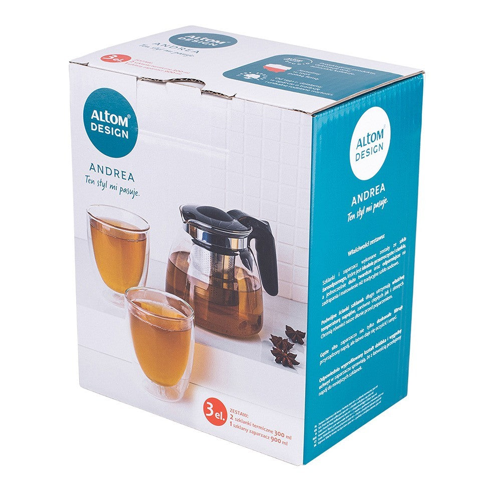 Set ceainic 900 ml si 2 pahare termo Andrea, 300 ml