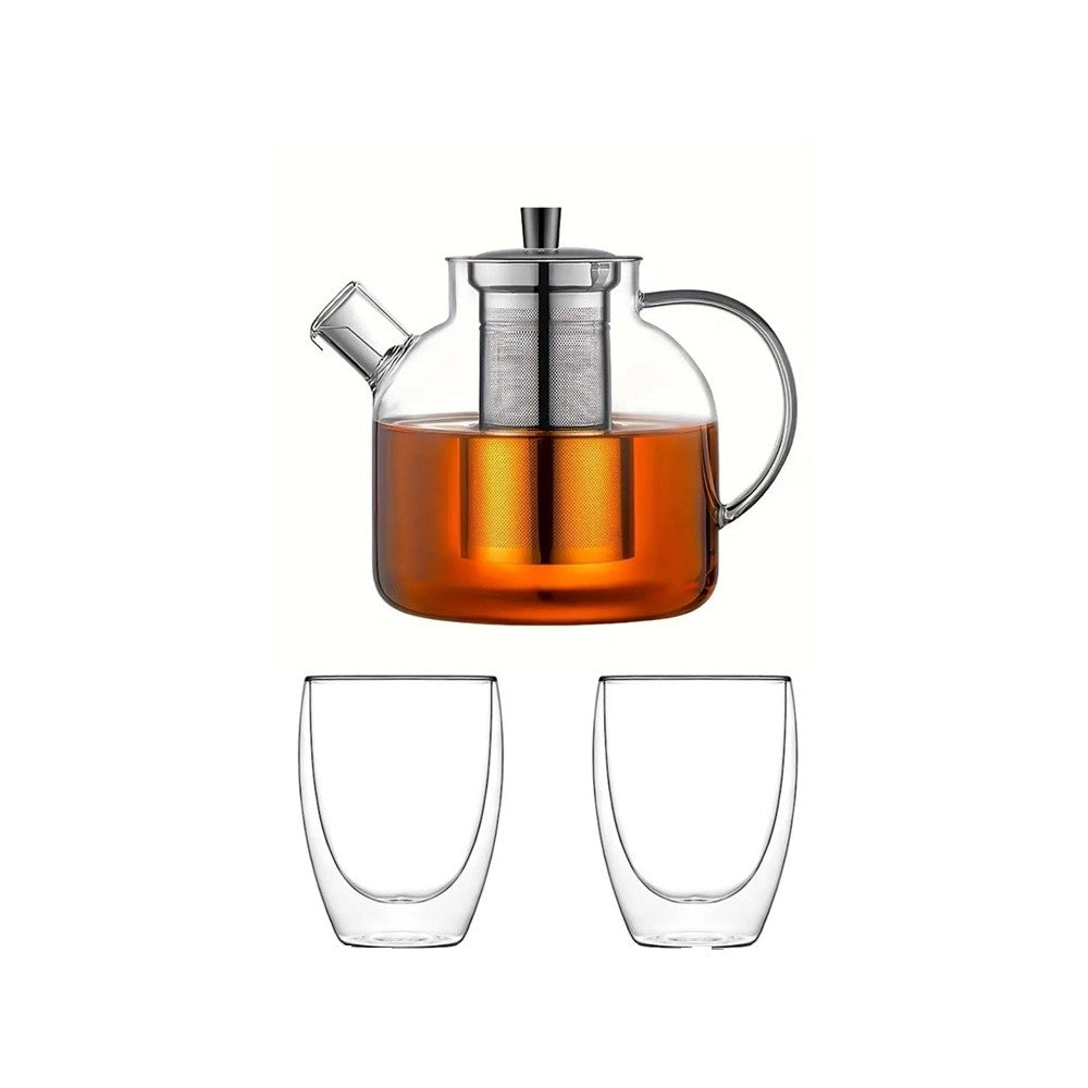 Set ceainic Parnu 1 litru si pahare pereti dubli 300 ml, sticla borosilicata