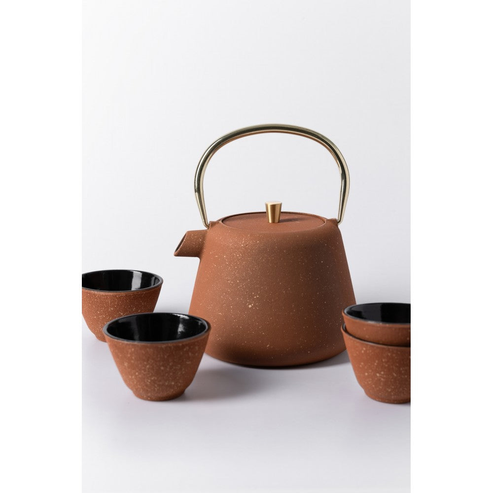 Set ceainic Agnes Rusty, fonta, 4 cani incluse, 1 litru