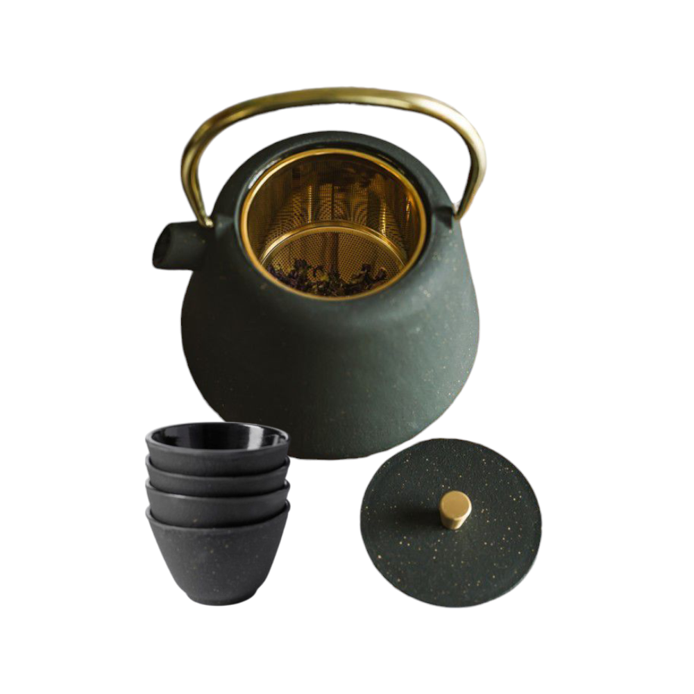 Set ceainic Agnes Grey, fonta, 4 cani incluse, 1 litru