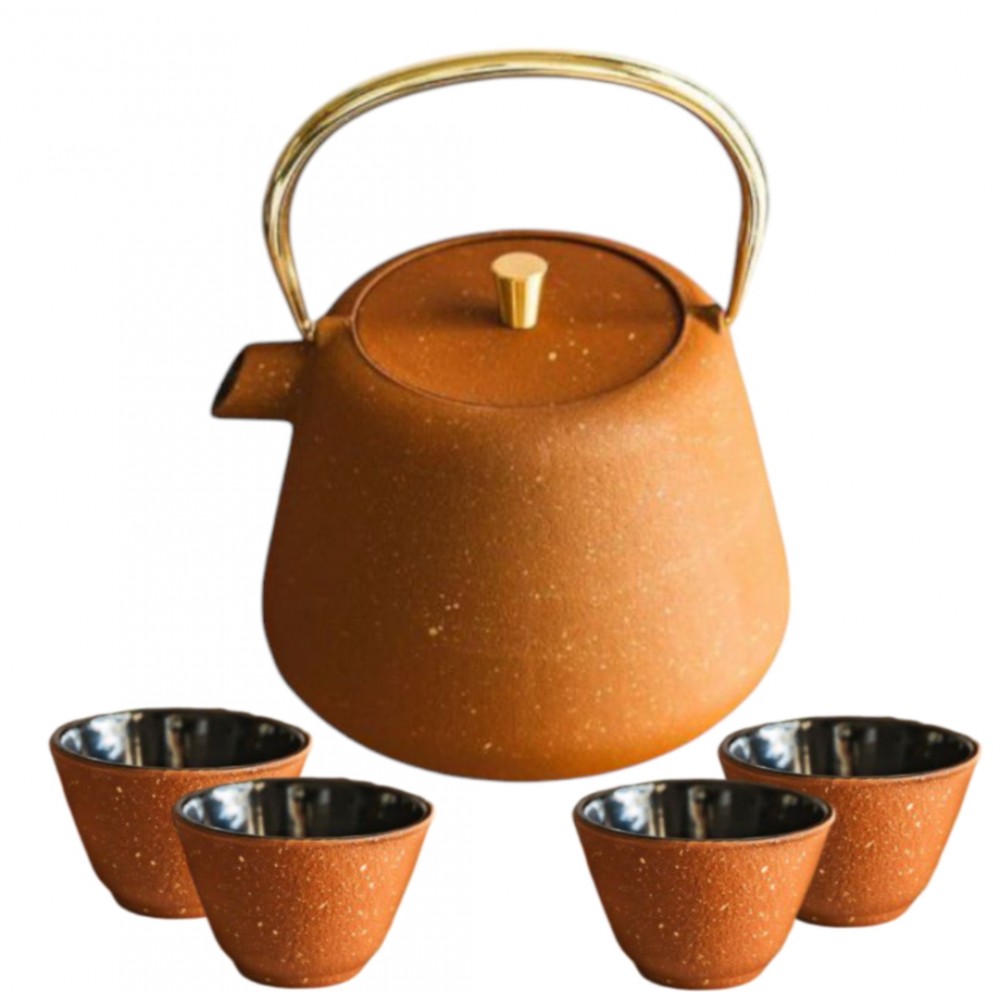 Set ceainic Agnes Rusty, fonta, 4 cani incluse, 1 litru
