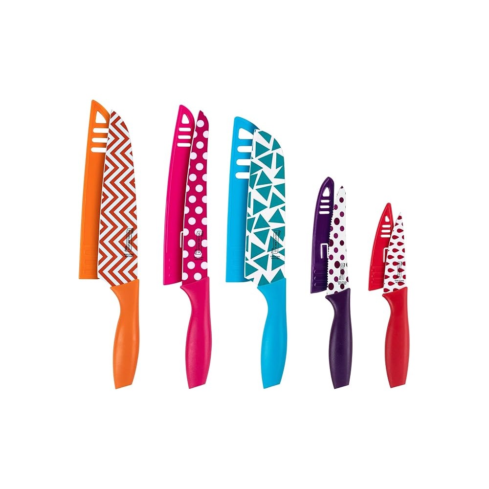 Set cutite Michelangelo Gemetry, color, anti-aderente, cu protectie, 5 piese