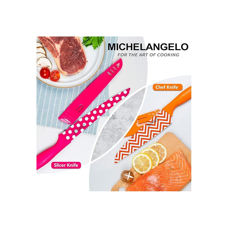 Set cutite Michelangelo Gemetry, color, anti-aderente, cu protectie, 5 piese
