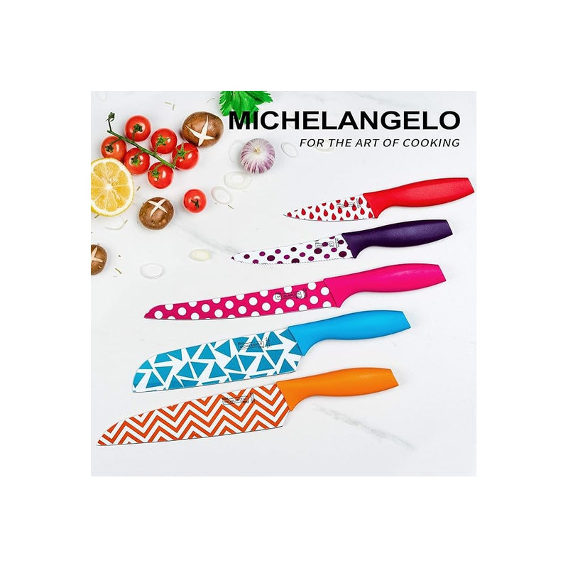 Set cutite Michelangelo Gemetry, color, anti-aderente, cu protectie, 5 piese