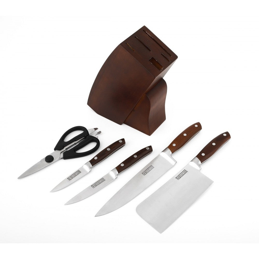 Set cutite Premium Clasic ON, inox, 6 piese, suport lemn