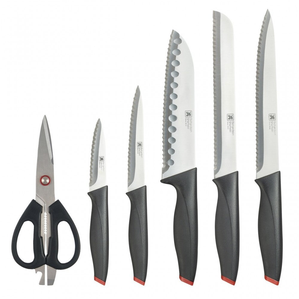 Set cutite Richardson Sheffield Laser, suport lemn, 5 cutite zimtate, foarfeca universala