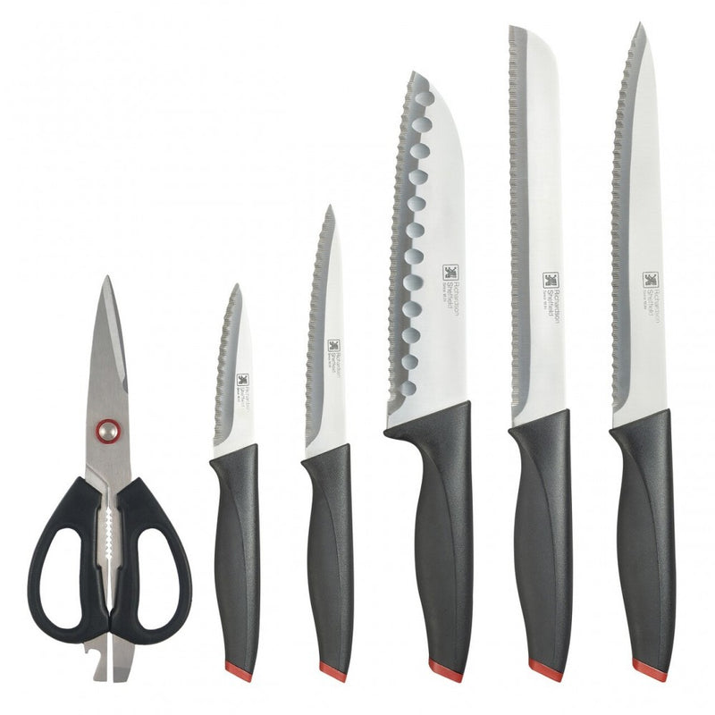 Set cutite Richardson Sheffield Laser, suport lemn, 5 cutite zimtate, foarfeca universala