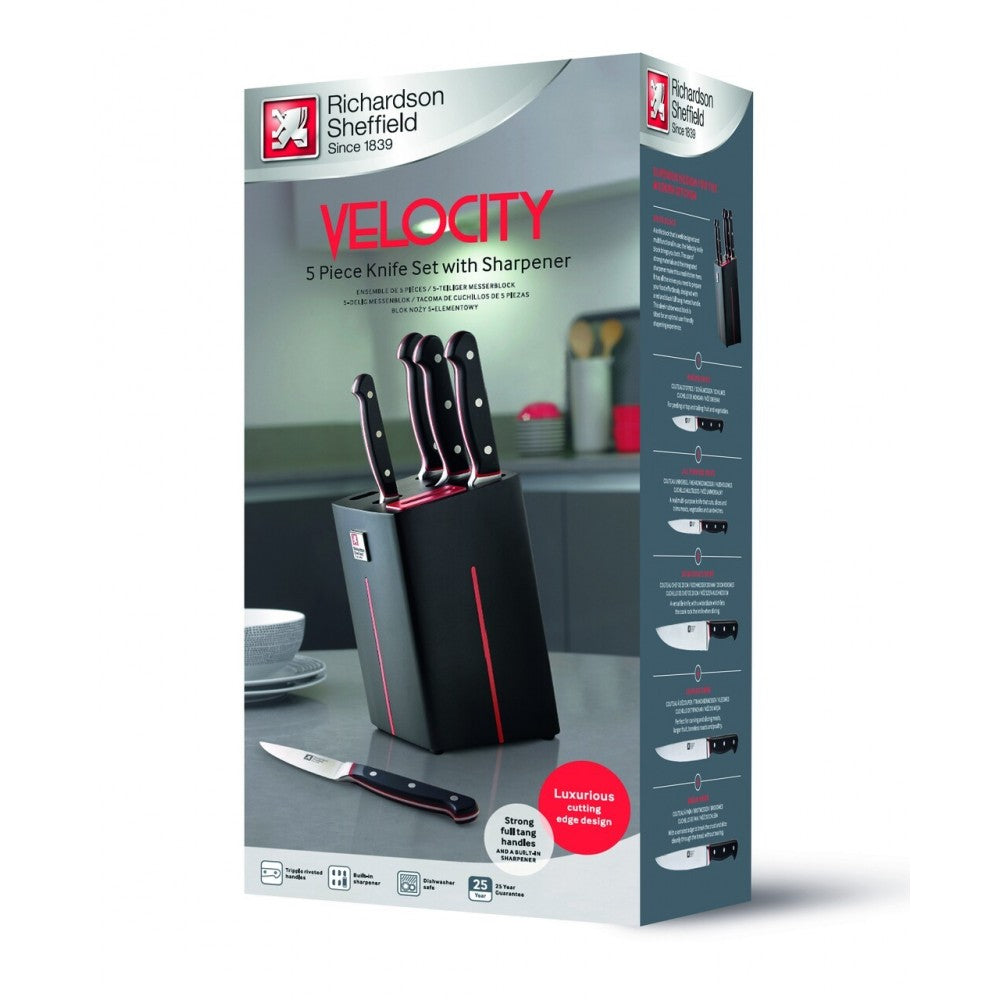 Set cutite Richardson Sheffield Velocity, suport, 5 cutite, ascutitor integrat
