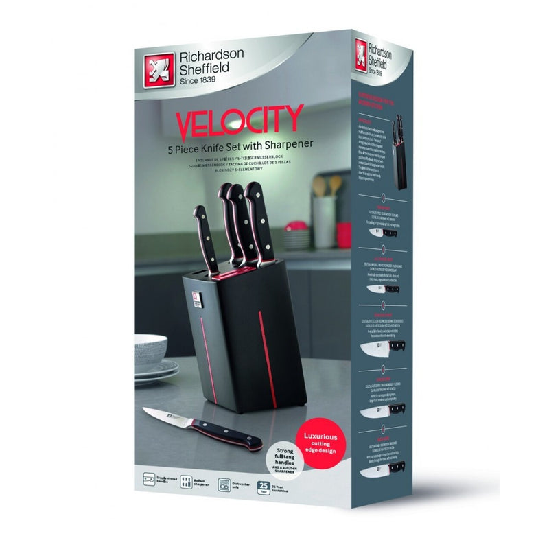 Set cutite Richardson Sheffield Velocity, suport, 5 cutite, ascutitor integrat