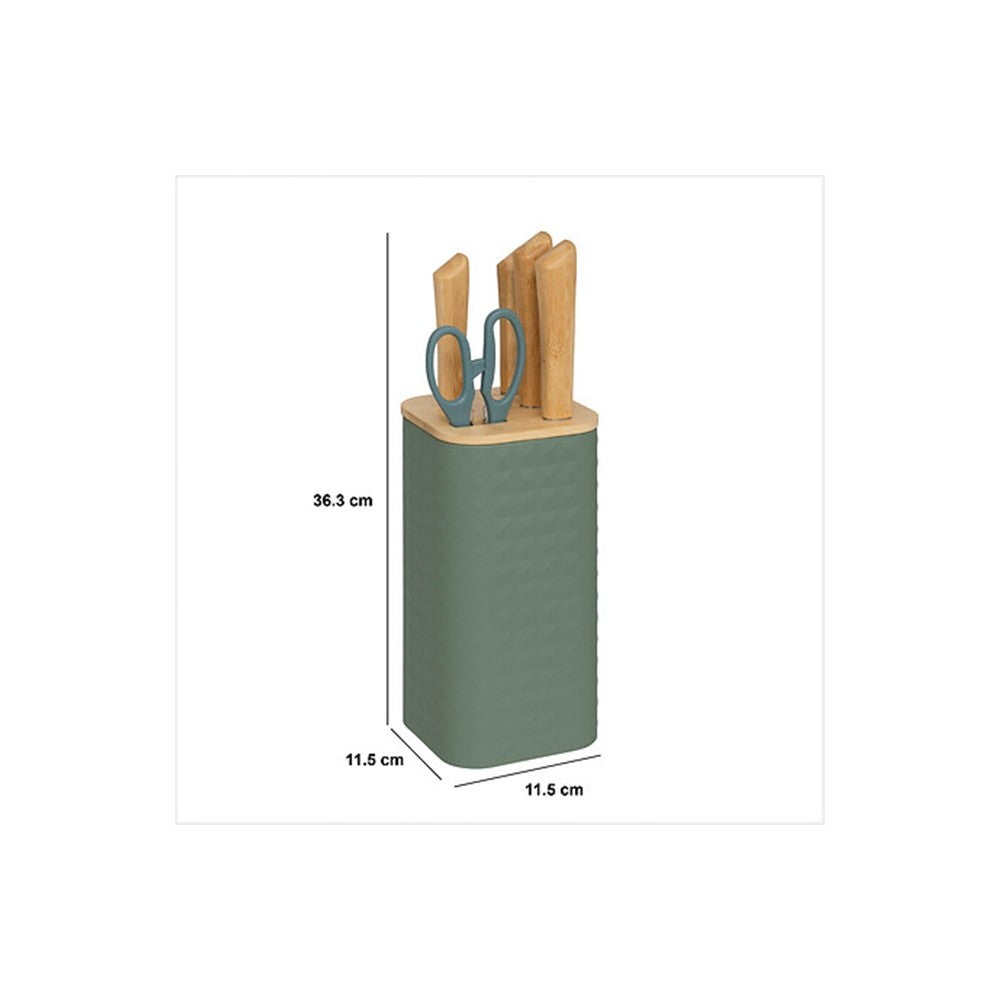 Set cutite Sensia Green, 6 piese, suport metalic, 11.5 x 11.5 x H 36.3 cm