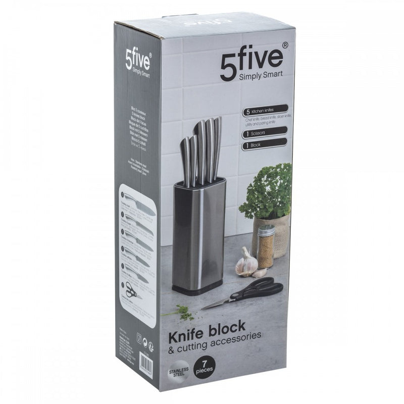 Set cutite Style, inox, 5 cutite, foarfeca universala, suport inox
