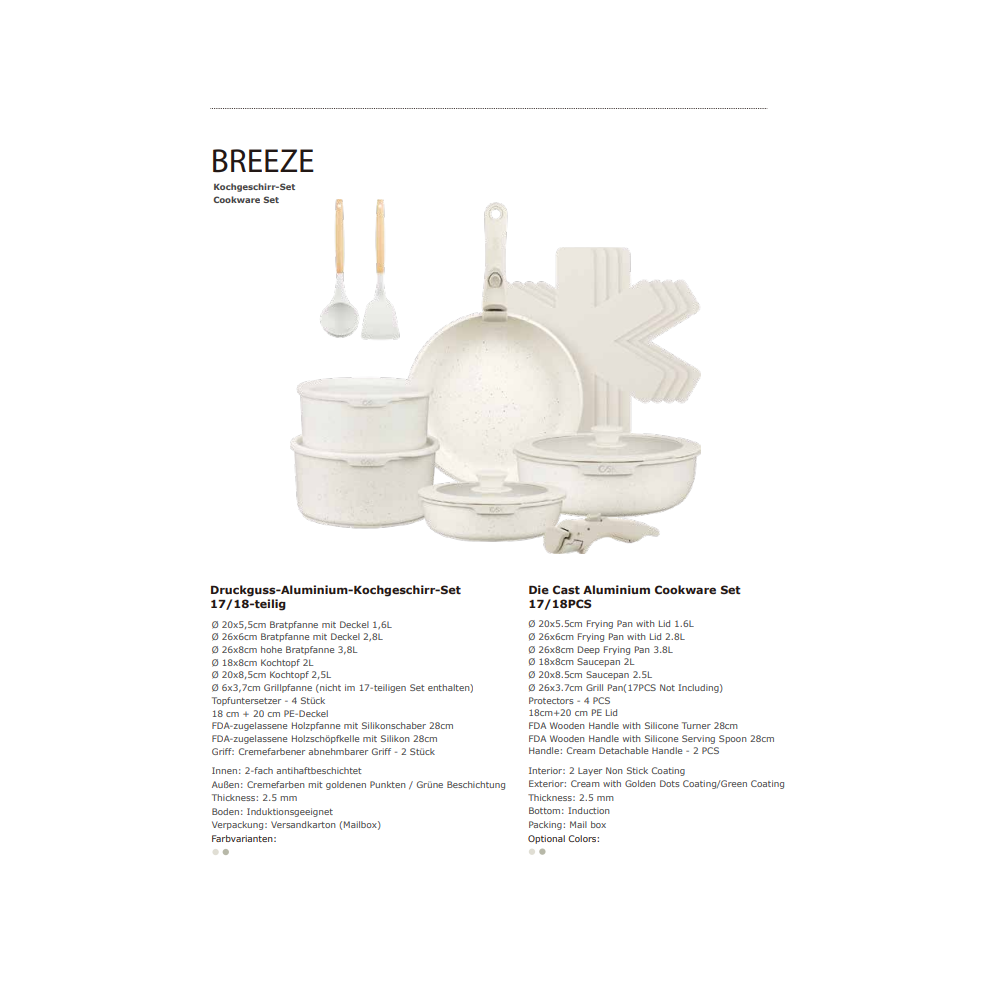 Set oale Breeze Creme, aluminiu, 17 piese