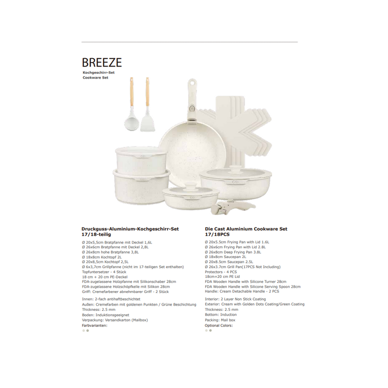 Set oale Breeze Creme, aluminiu, 17 piese