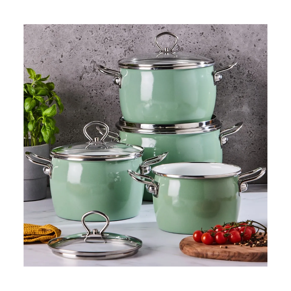 Set oale Balbina green, emailate, 8 piese, cu inductie