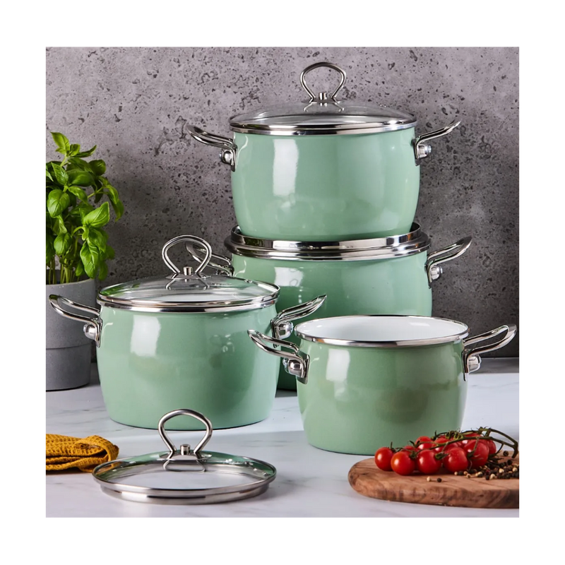Set oale Balbina green, emailate, 8 piese, cu inductie