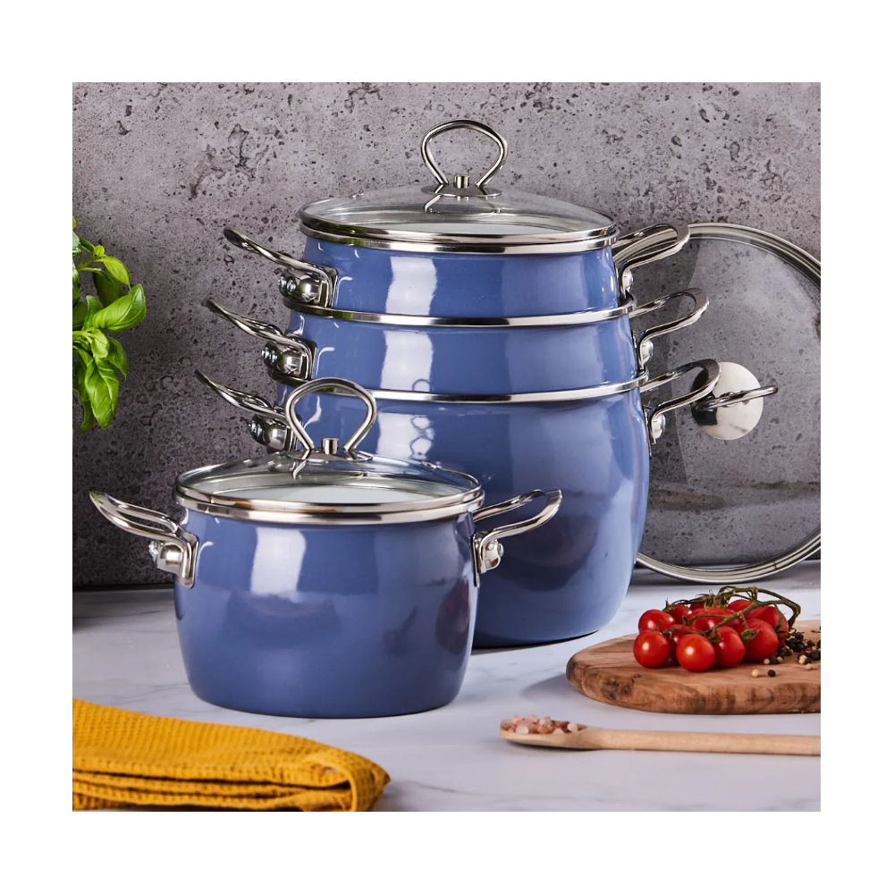 Set oale Balbina blue, emailate, 8 piese, cu inductie