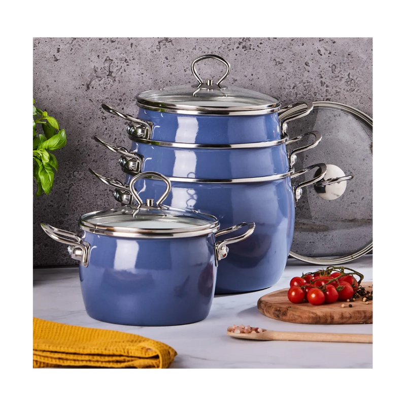 Set oale Balbina blue, emailate, 8 piese, cu inductie