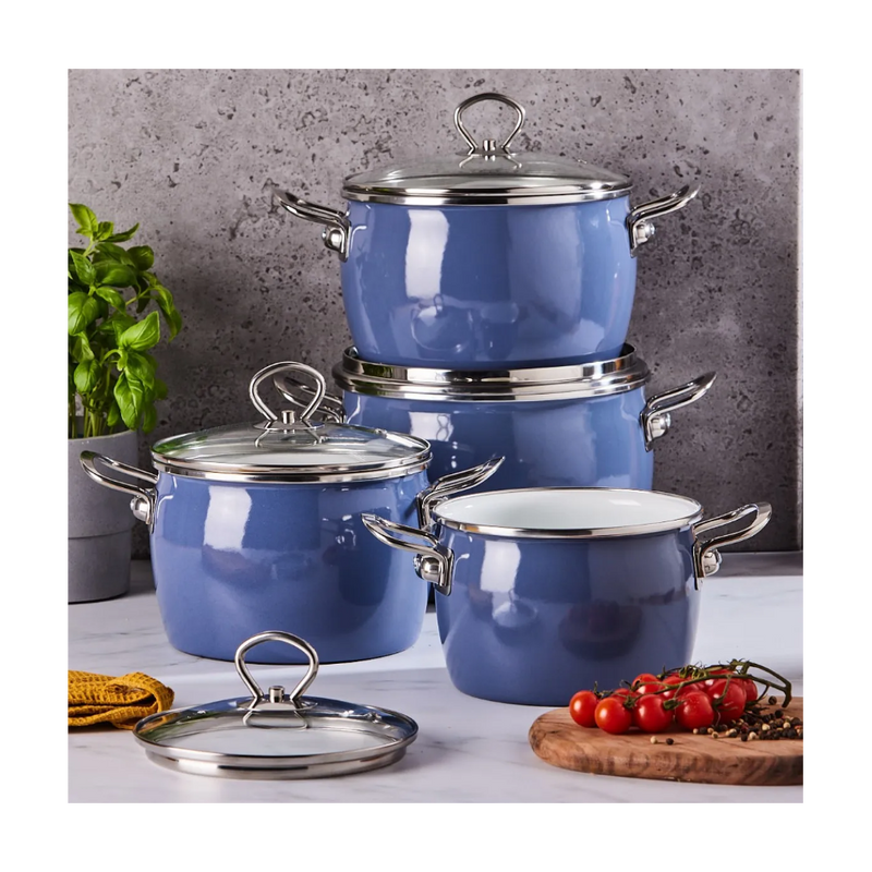 Set oale Balbina blue, emailate, 8 piese, cu inductie