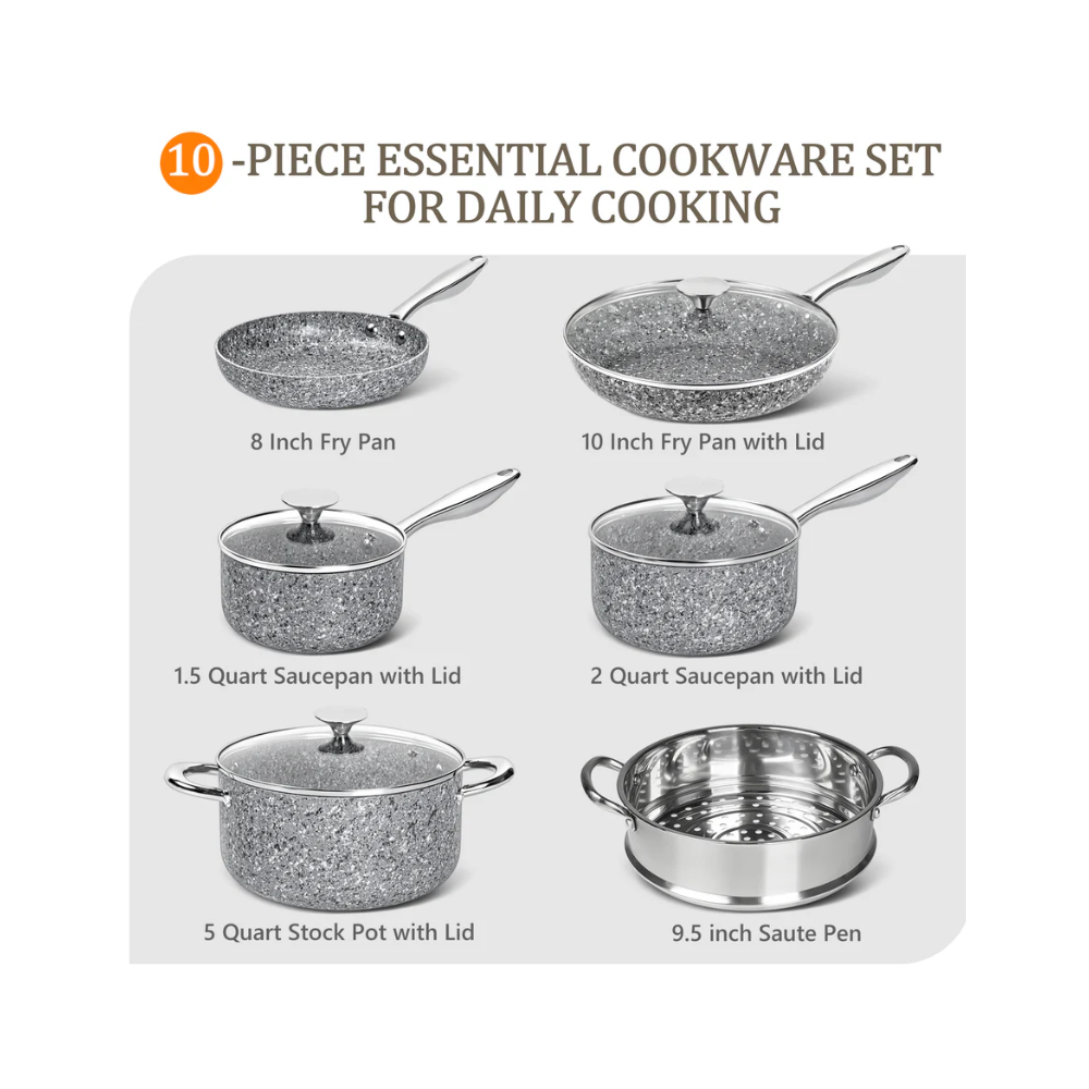Set oale Michelangelo Grey, antiaderente, cu inductie, 10 piese