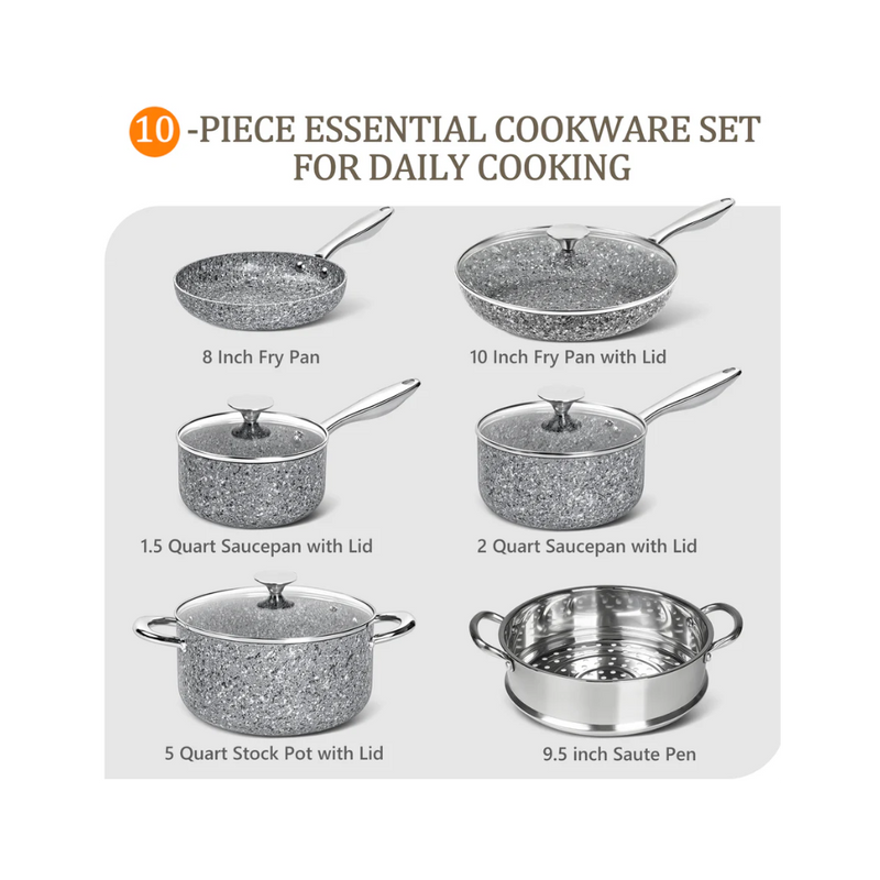 Set oale Michelangelo Grey, antiaderente, cu inductie, 10 piese