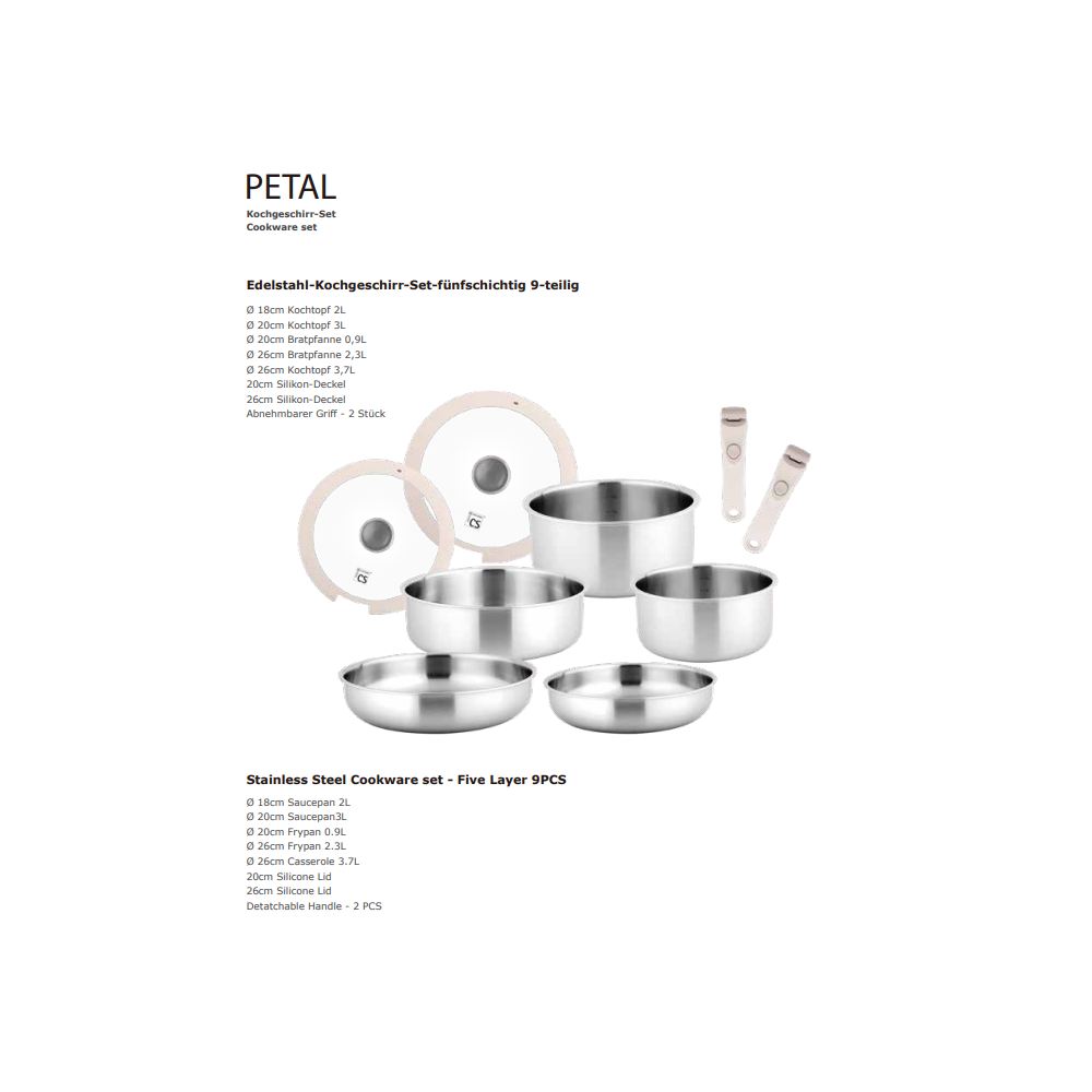 Set oale Petal, inox, 9 piese