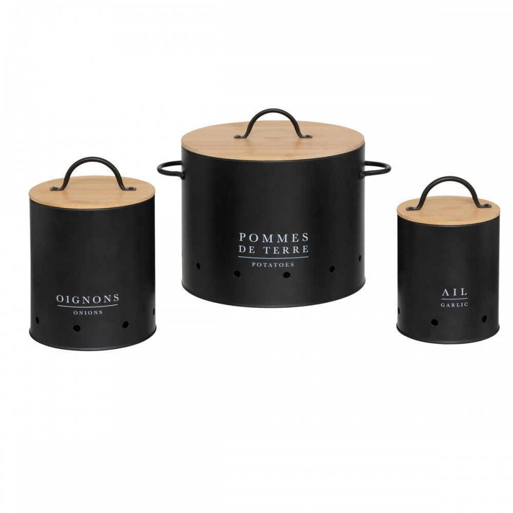 Set recipiente legume Arfenz, metal, negru,