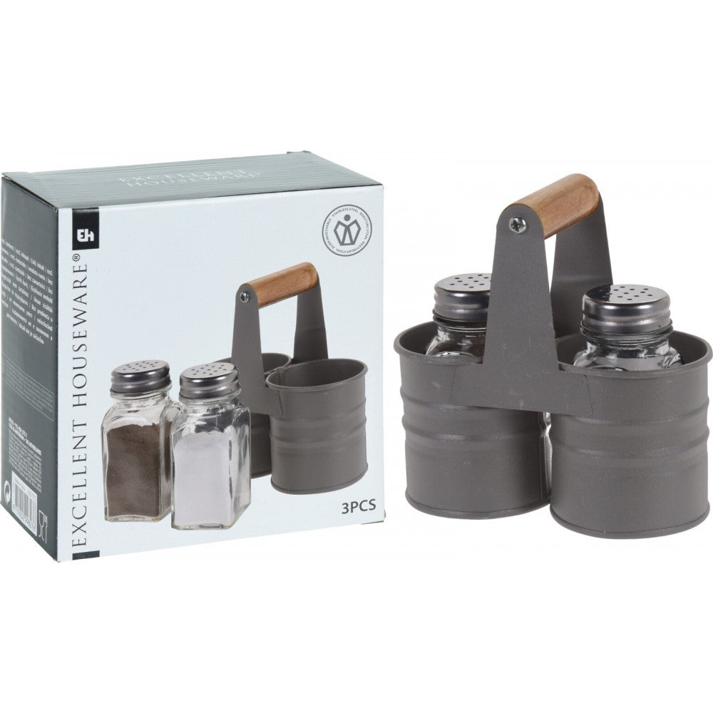 Set sare si piper Retro, 3 piese, 4 x 9 cm
