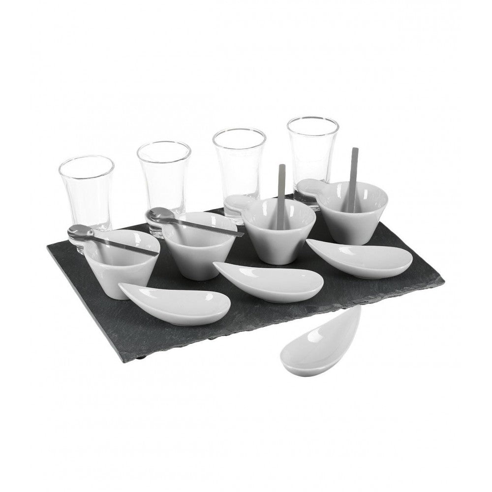 Set servire aperitiv Ardoise, portelan, piatra, 32 x 22 x 9,8 cm