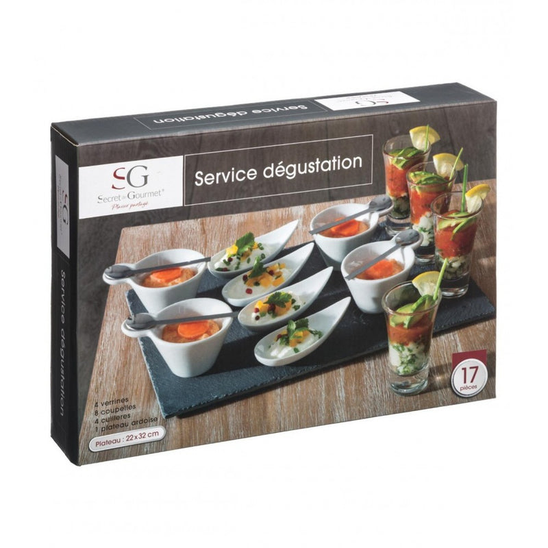Set servire aperitiv Ardoise, portelan, piatra, 32 x 22 x 9,8 cm
