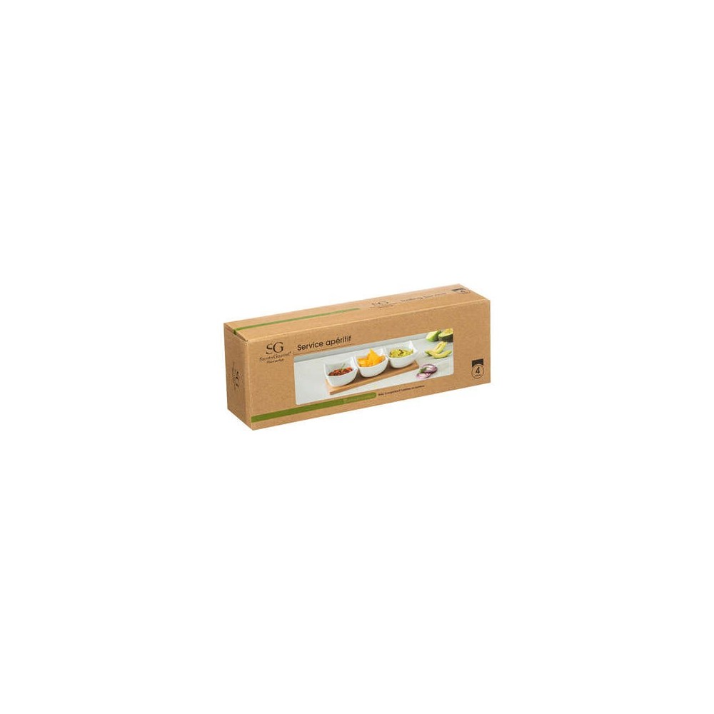 Set servire aperitiv Enna, potelan, bambus, 30 x 10 x 6 cm