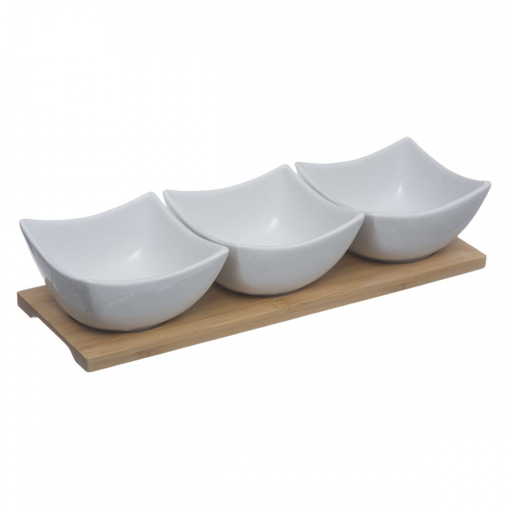 Set servire aperitiv Enna, potelan, bambus, 30 x 10 x 6 cm