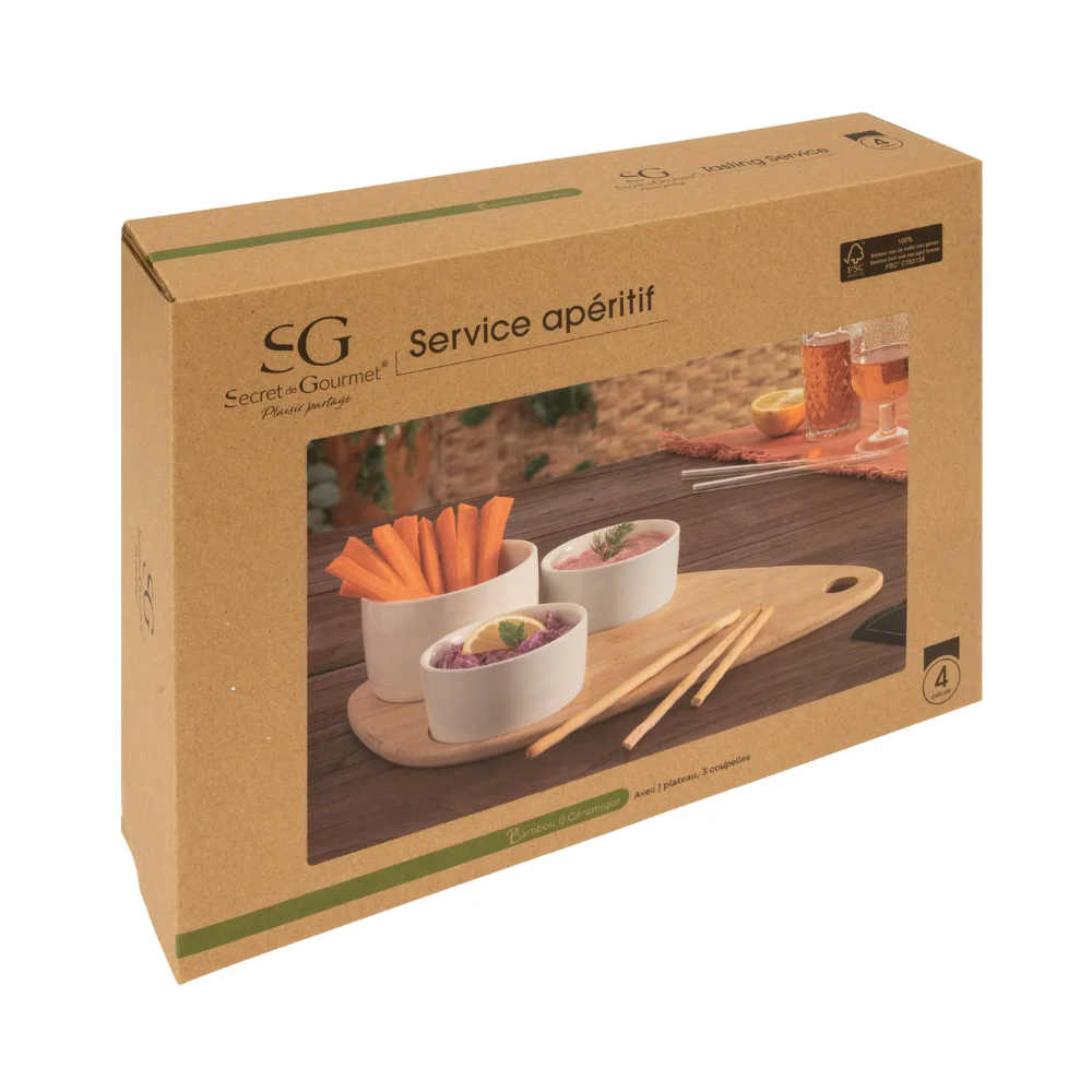 Set servire aperitive Xeras White, ceramica, lemn, 10 x 7 x H 10 cm