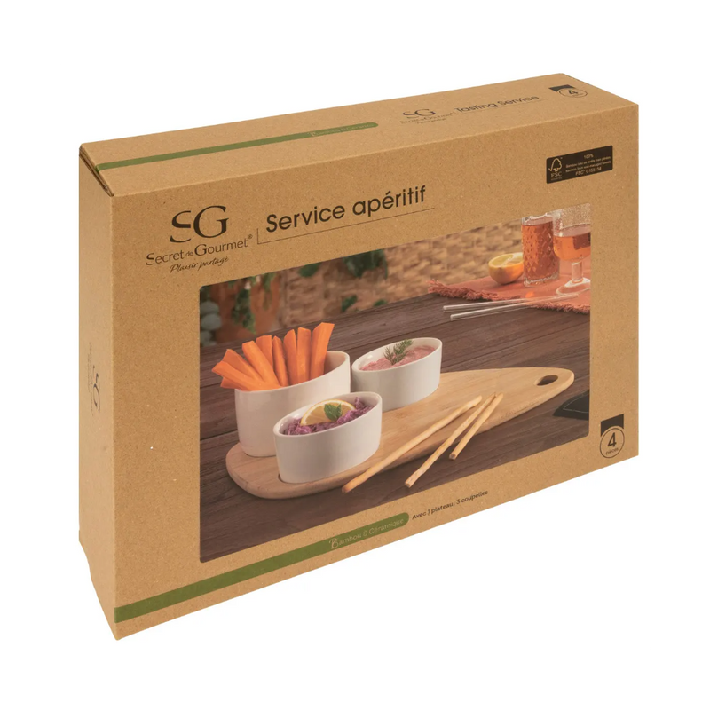 Set servire aperitive Xeras White, ceramica, lemn, 10 x 7 x H 10 cm
