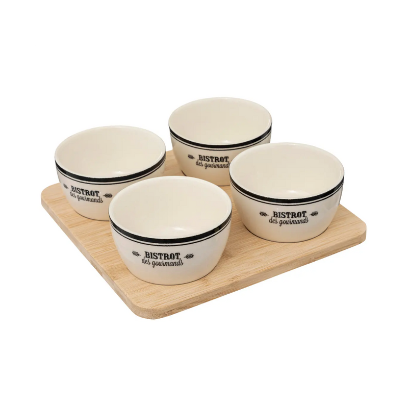 Set servire Bistrot, ceramica, lemn, 4 boluri, 22 x 22 x H 6.30 cm