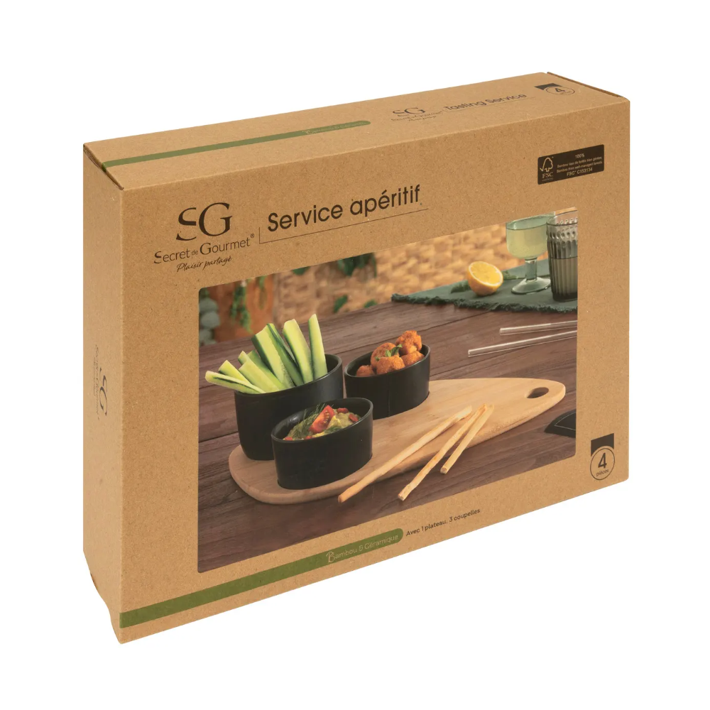 Set servire aperitive Xeras Black, ceramica, lemn, 10 x 7 x H 10 cm