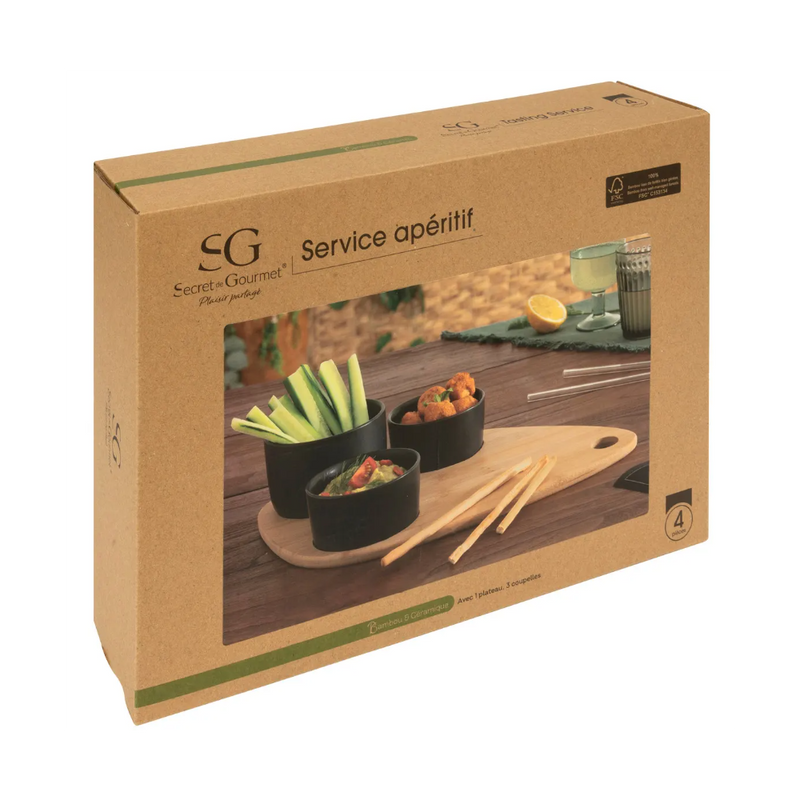 Set servire aperitive Xeras Black, ceramica, lemn, 10 x 7 x H 10 cm