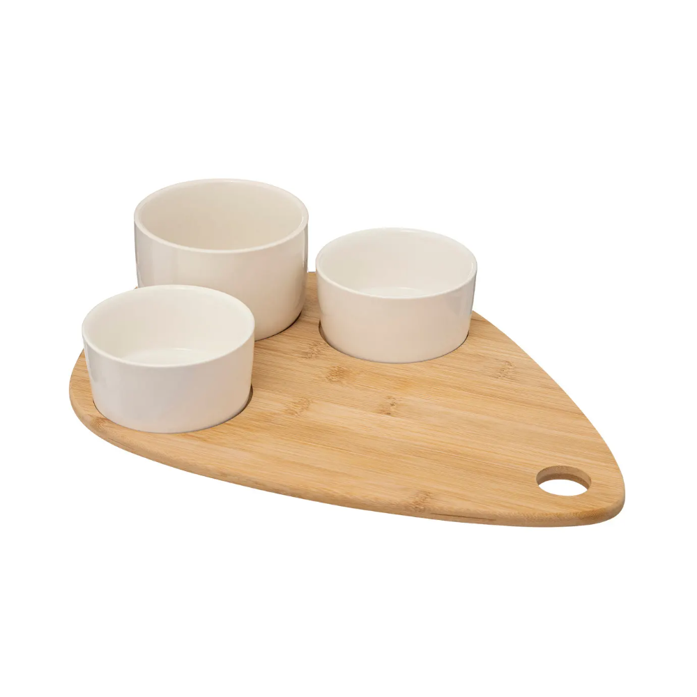 Set servire aperitive Xeras White, ceramica, lemn, 10 x 7 x H 10 cm