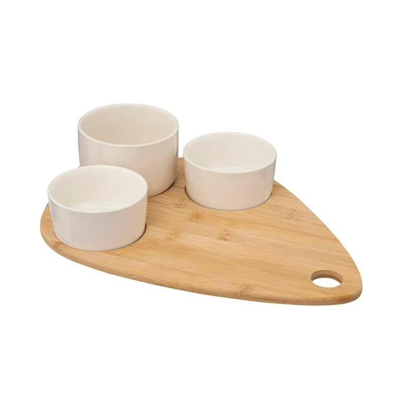 Set servire aperitive Xeras White, ceramica, lemn, 10 x 7 x H 10 cm