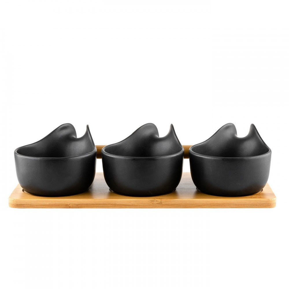 Set servire Florina Adria Black maner, bambus, portelan, 25 x 9 x 6,5 cm
