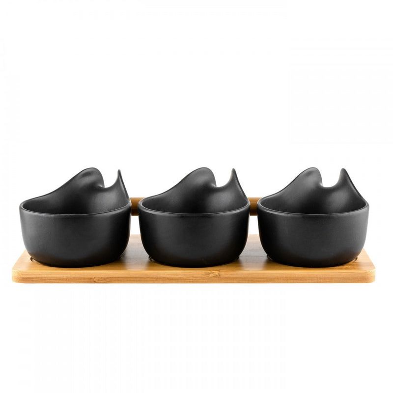 Set servire Florina Adria Black maner, bambus, portelan, 25 x 9 x 6,5 cm