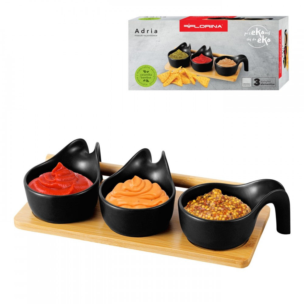 Set servire Florina Adria Black maner, bambus, portelan, 25 x 9 x 6,5 cm