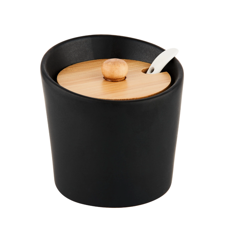 Set servire Florina Adria Black, portelan, bambus, pentru condimente, 16 x 13 x 12 cm