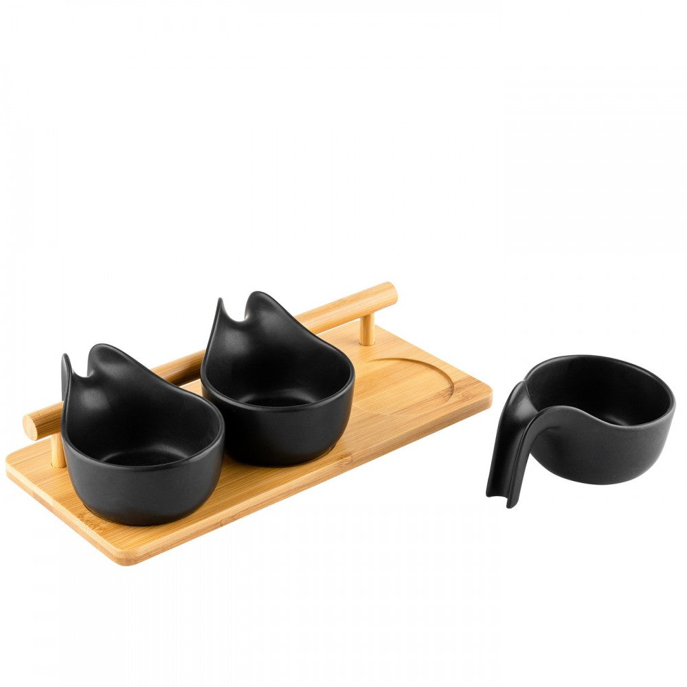 Set servire Florina Adria Black maner, bambus, portelan, 25 x 9 x 6,5 cm
