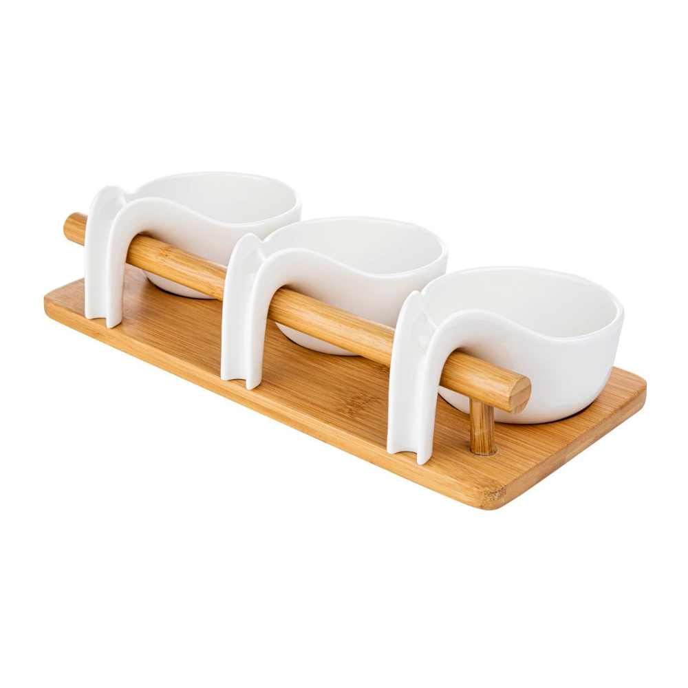 Set servire Florina Adria maner, bambus, portelan alb, 25 x 9 x 6,5 cm