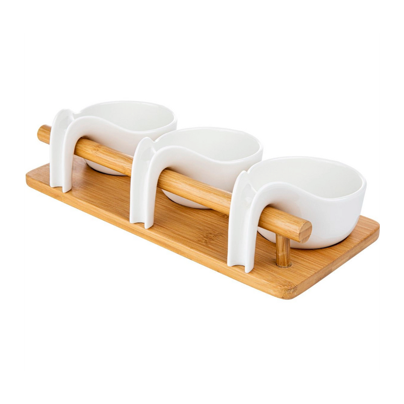 Set servire Florina Adria maner, bambus, portelan alb, 25 x 9 x 6,5 cm