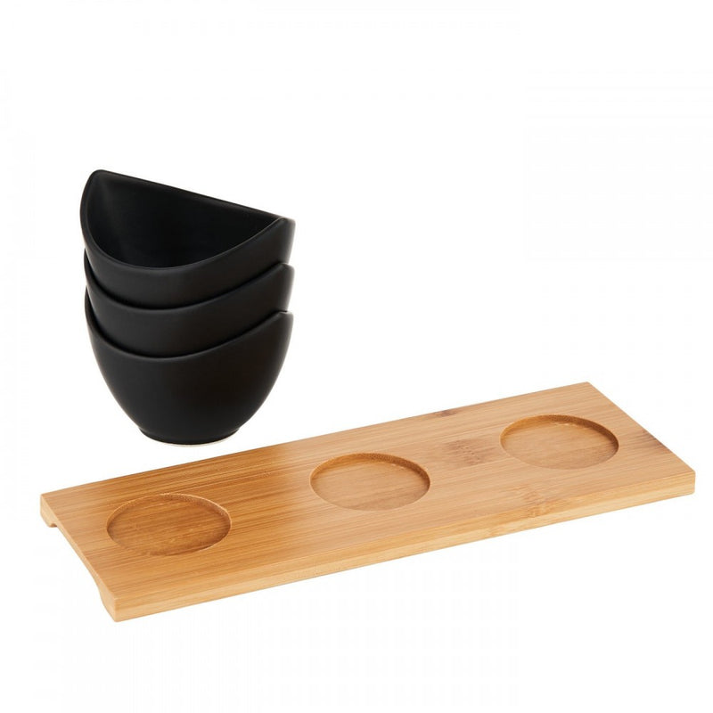 Set servire Florina Adria Gondole Black 3 piese, bambus, portelan, 25 x 9 x 6,5 cm