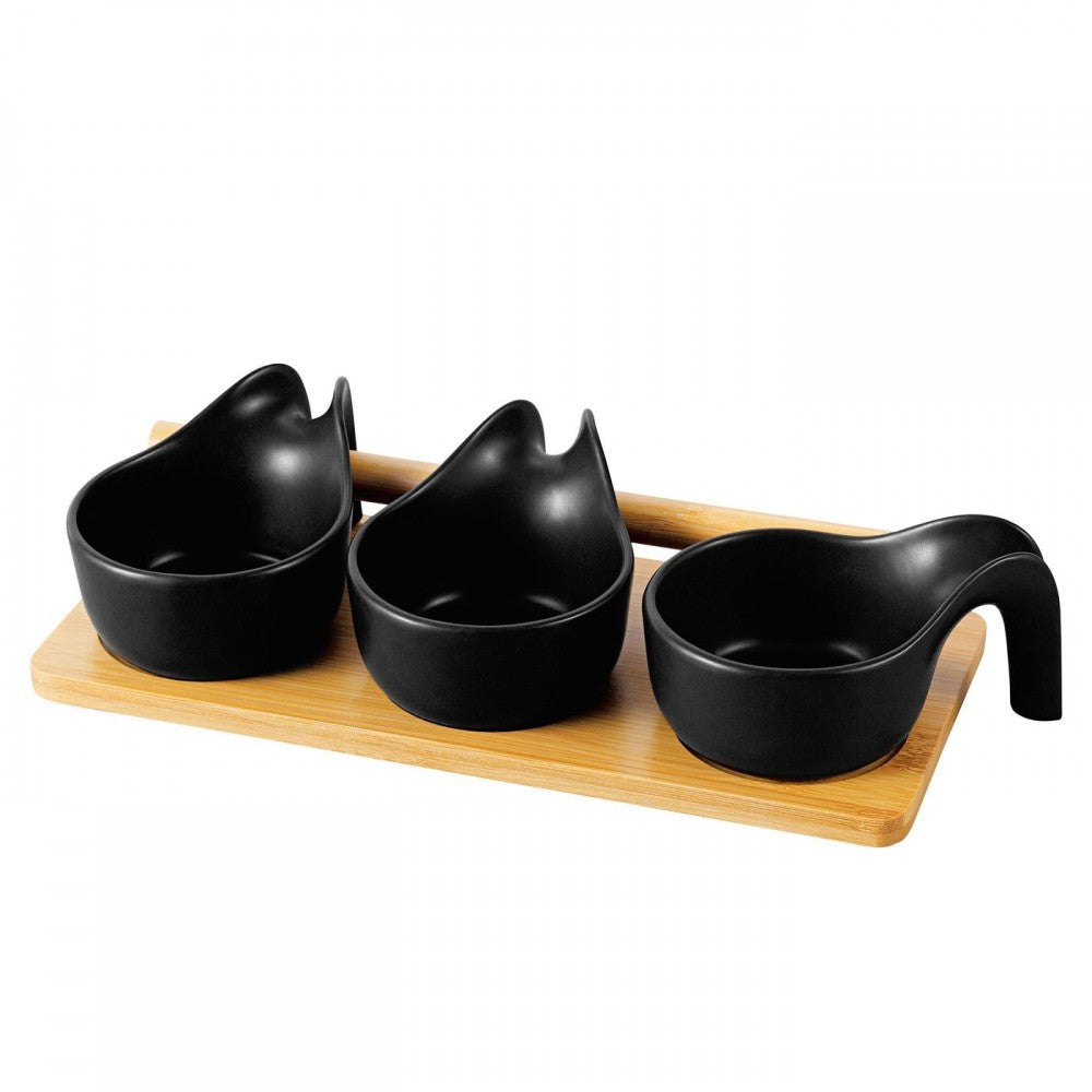 Set servire Florina Adria Black maner, bambus, portelan, 25 x 9 x 6,5 cm