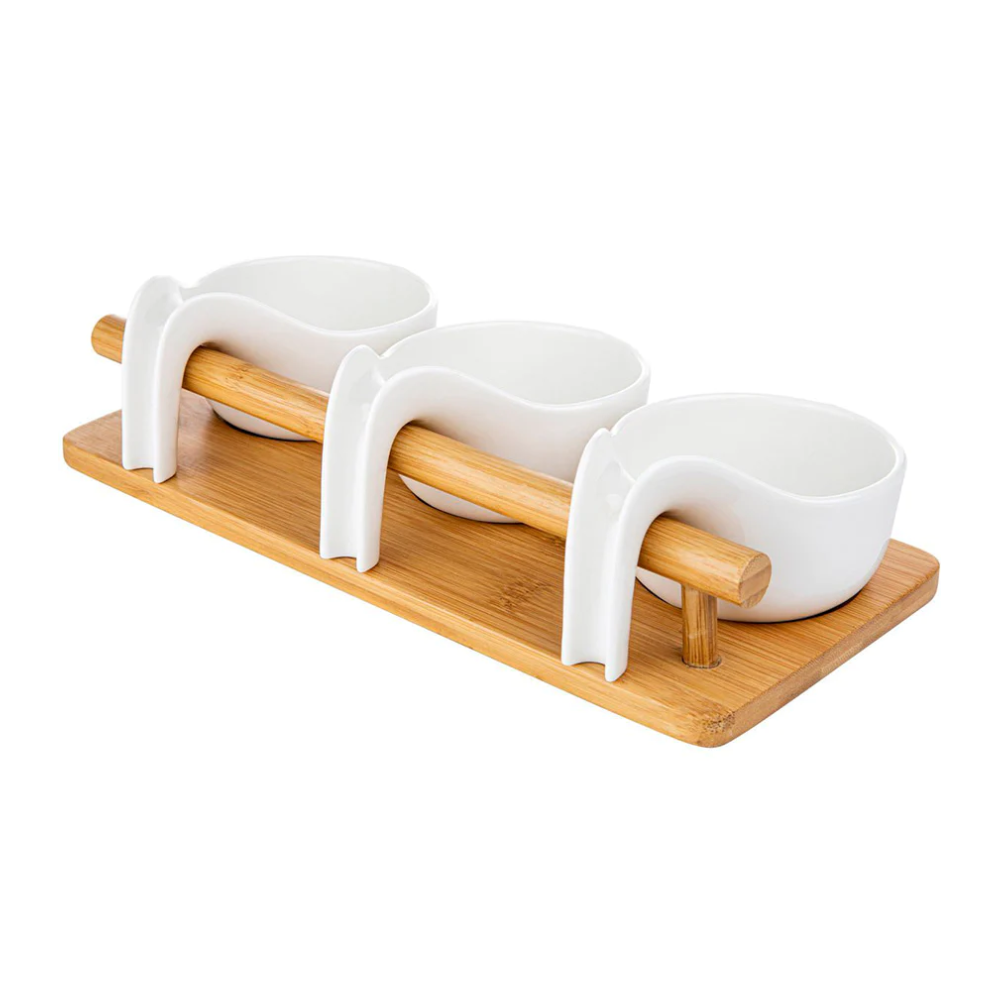 Set servire Florina Adria maner, bambus, portelan alb, 25 x 9 x 6,5 cm